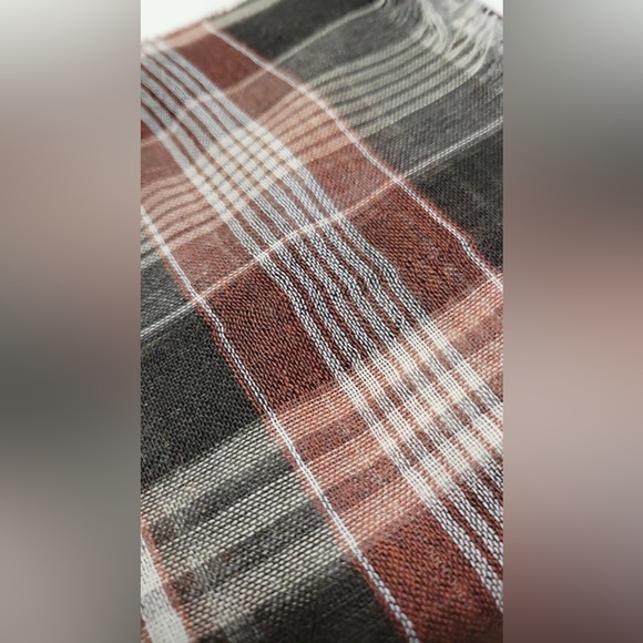 TOM FORD Rust Brown & White Plaid Cashmere Blend Fringed Scarf - Picture 3 of 6